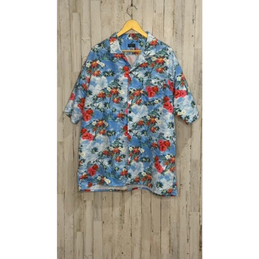 Tropical Storm Men's 3XL Blue Floral Hawaiian Shirt Short Sleeve‎ Casual
